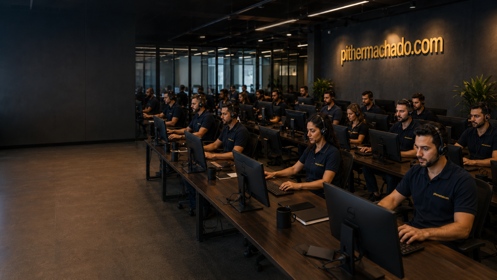 Equipe comercial em ambiente estratégico de atendimento